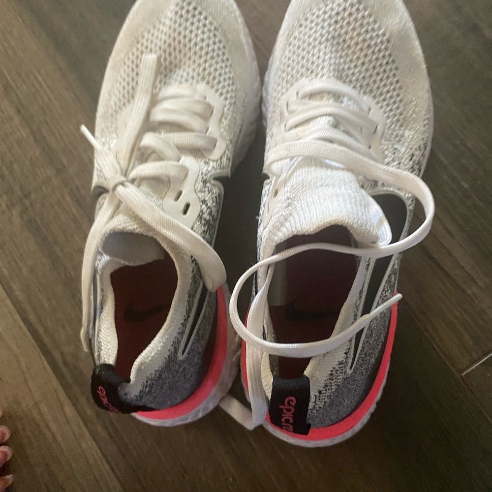 White and Pink Sneakers with Breathable Knit and Cushioned Soles